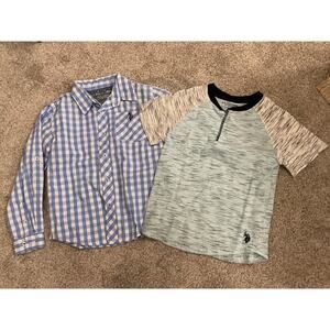 U.S. Polo Association Little Boy Bundle (2) Plaid Button Down&Color Block Tee,7